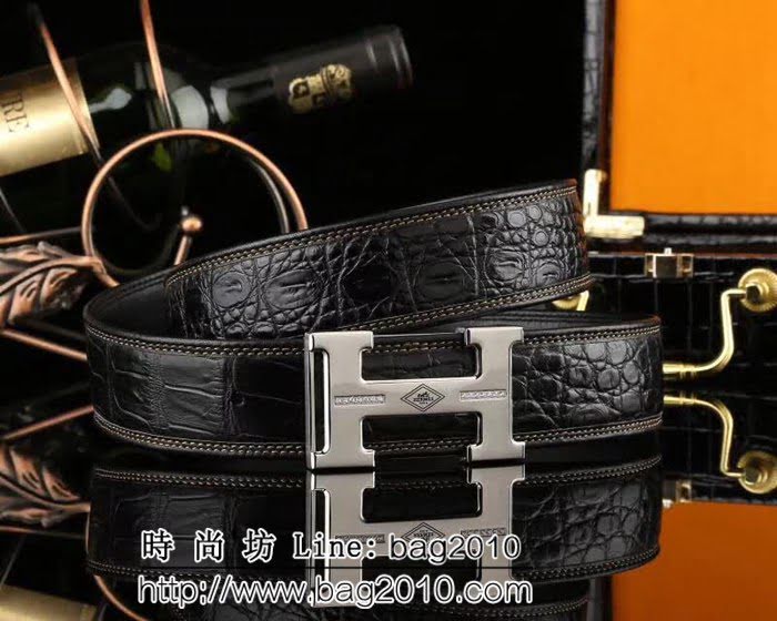 愛馬仕HERMES 無拼接肚皮 新款愛馬仕鋼扣鱷魚肚皮 高端男士皮帶 HHG1390